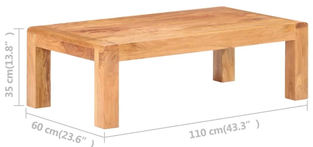 Mesa de centro 110x60x35cm acácia maciça c/ acabamento a mel