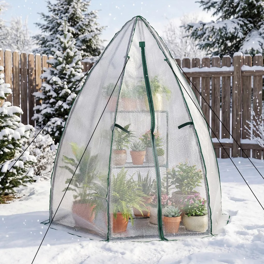 Mini estufa portátil 160 x 139 x 182 cm PE com porta com fecho e janela de rede para proteção no inverno Transparente