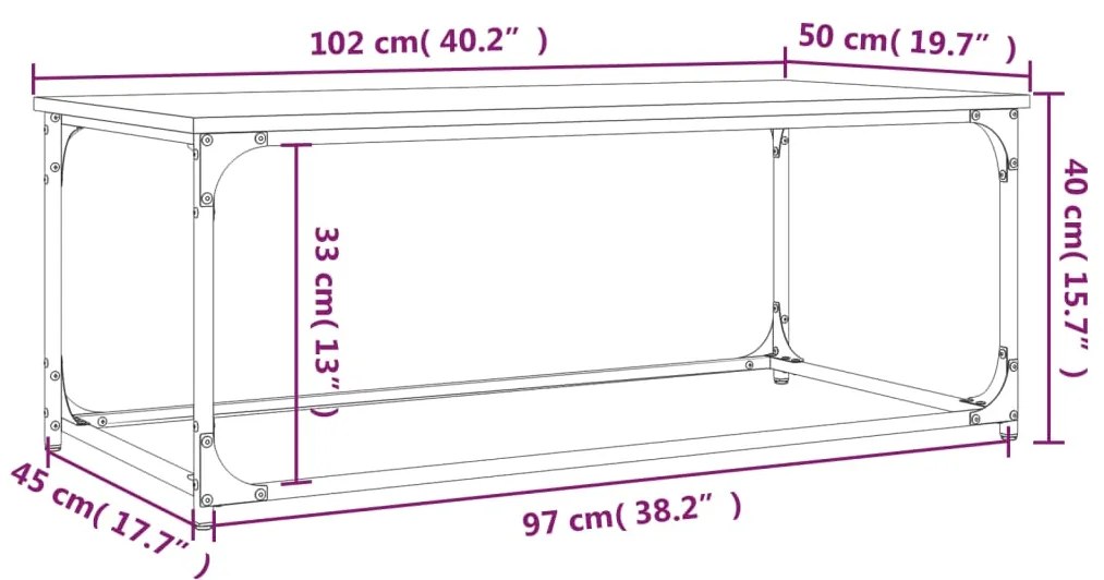 Mesa de centro 102x50x40cm derivados madeira/ferro cinza sonoma