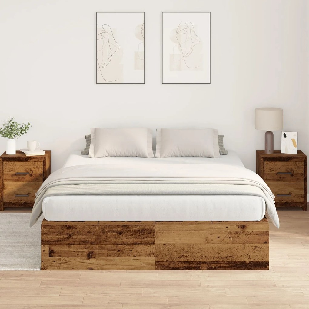 Estrado de cama com arrumação em madeira antiga 150x200 cm