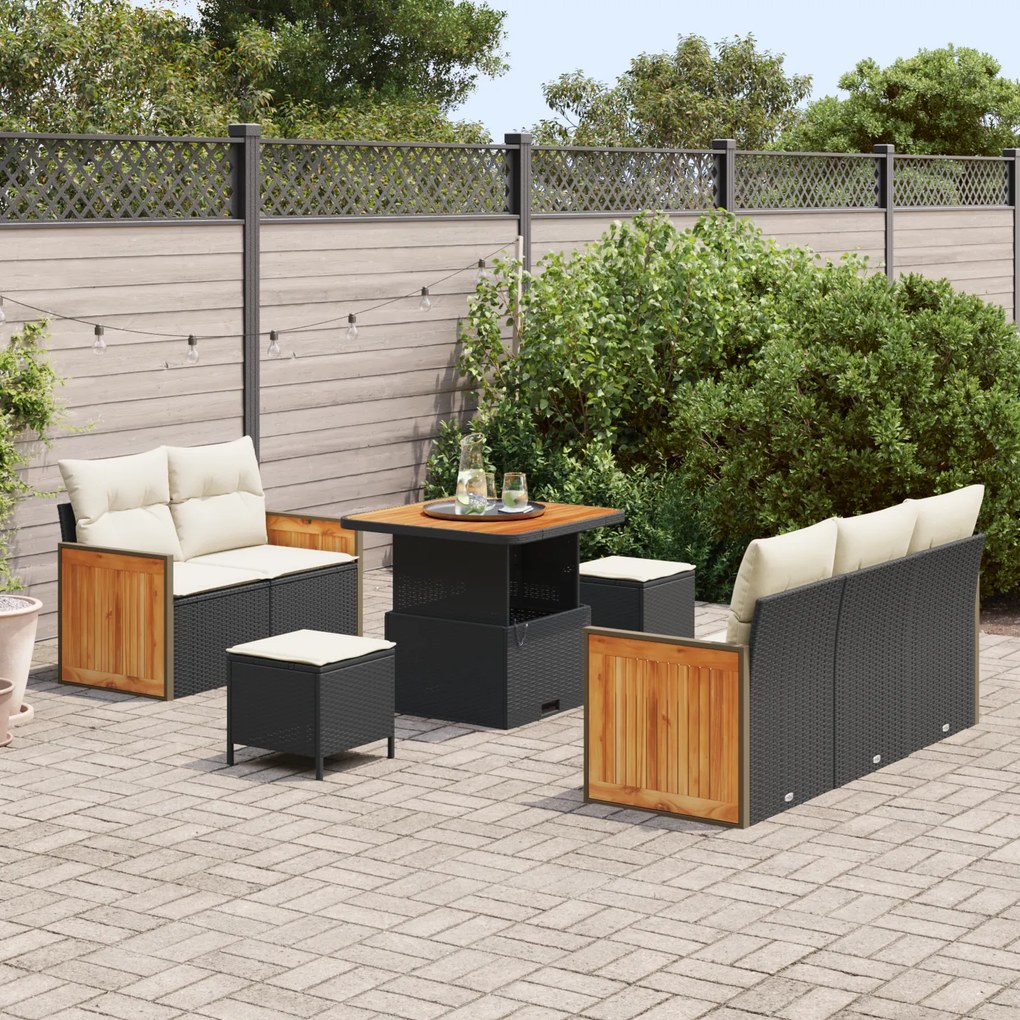 Conjunto de Sofá de Jardim vidaXL de 8 Peças com Almofadas Preto Vime