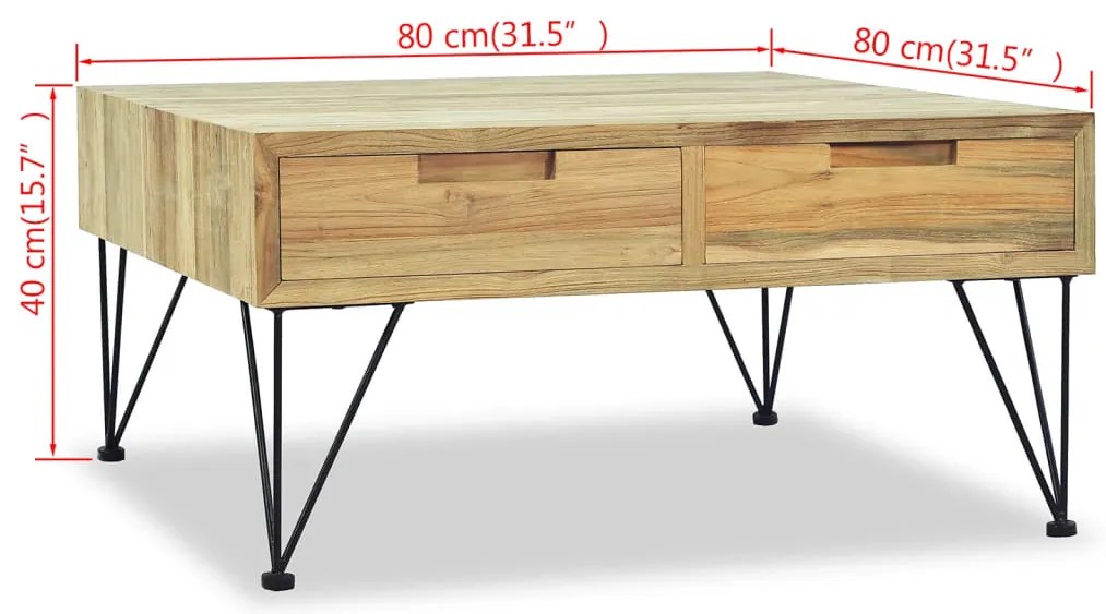 Mesa de centro em teca maciça 80x80x40 cm