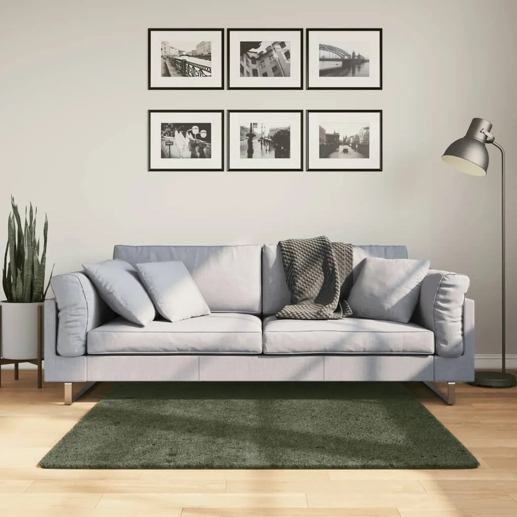 vidaXL Tapete pelo curto macio lavável HUARTE 120x120cm verde-floresta