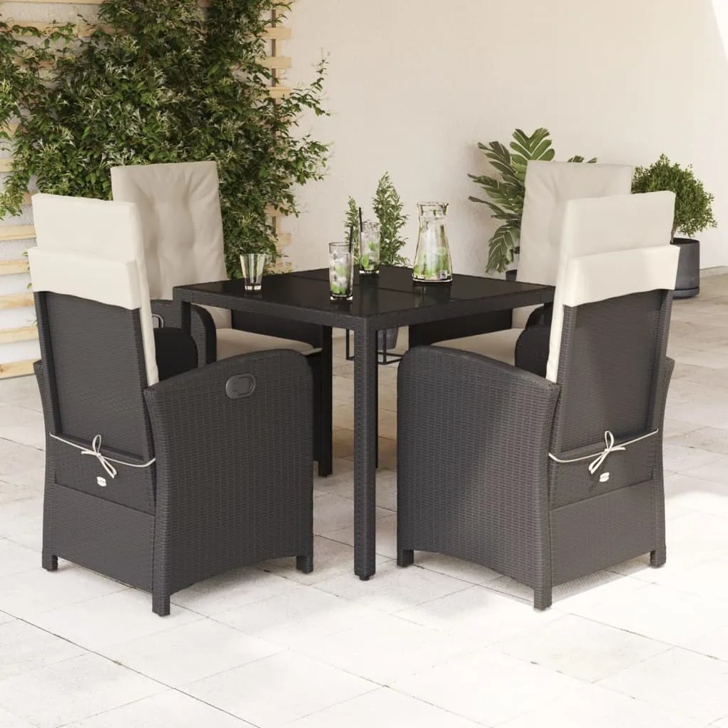 vidaXL 5 pcs conjunto de jantar p/ jardim c/ almofadões vime PE preto