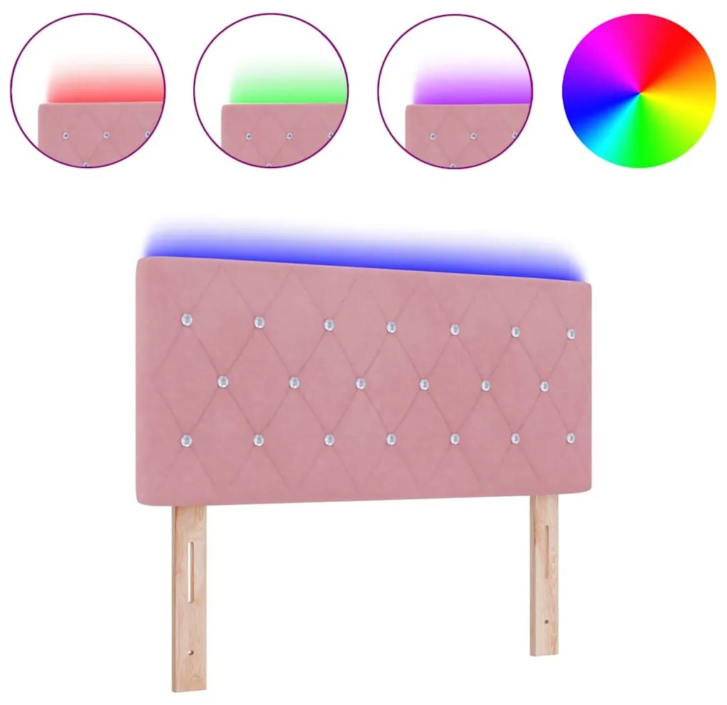 Cabeceira LED com botões de cristal estofada em veludo rosa de 100 cm