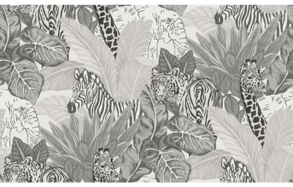 Noordwand Papel de parede Good Vibes Jungle Animals cinzento e preto