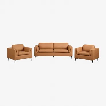 Conjunto De Sala Com Sofá De 2 Lugares E 2 Poltronas Estofadas Soren Camelo - Sklum