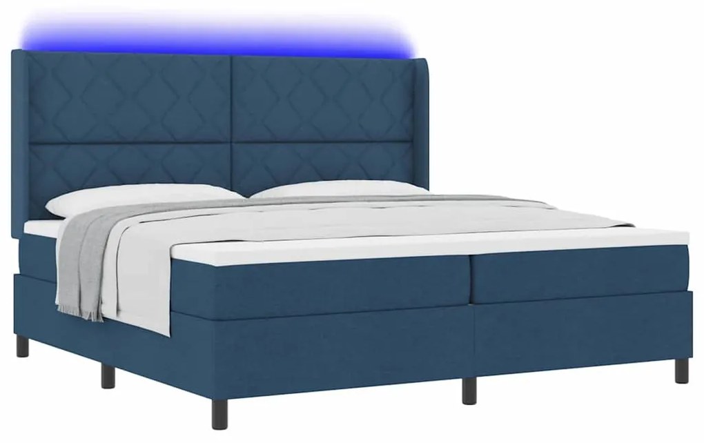 Cama Box com Colchão &amp; LED Azul 200x200 cm Tecido