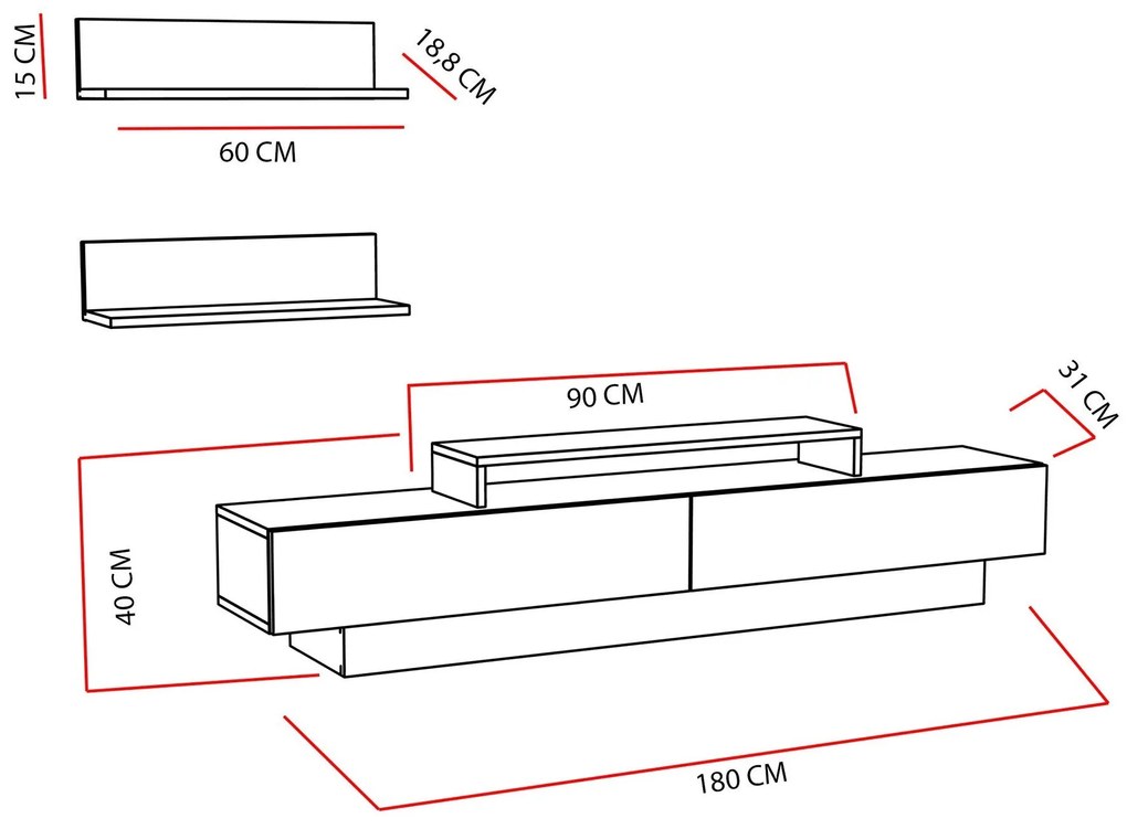 Móvel TV Lucca – Branco – 180x40x31 cm