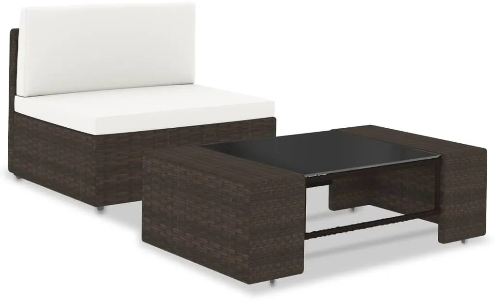2 pcs conjunto lounge para jardim vime PE castanho