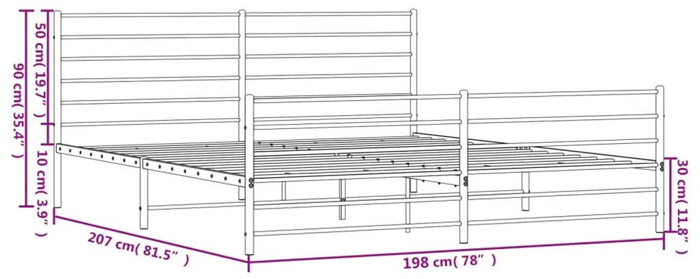 Estrutura de cama com cabeceira e pés 193x203 cm metal preto