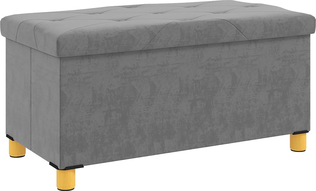 Banco de Armazenamento Dobrável Capacidade de 67 L Estofado em Veludo Carga 120 kg 76x38x38 cm Cinza