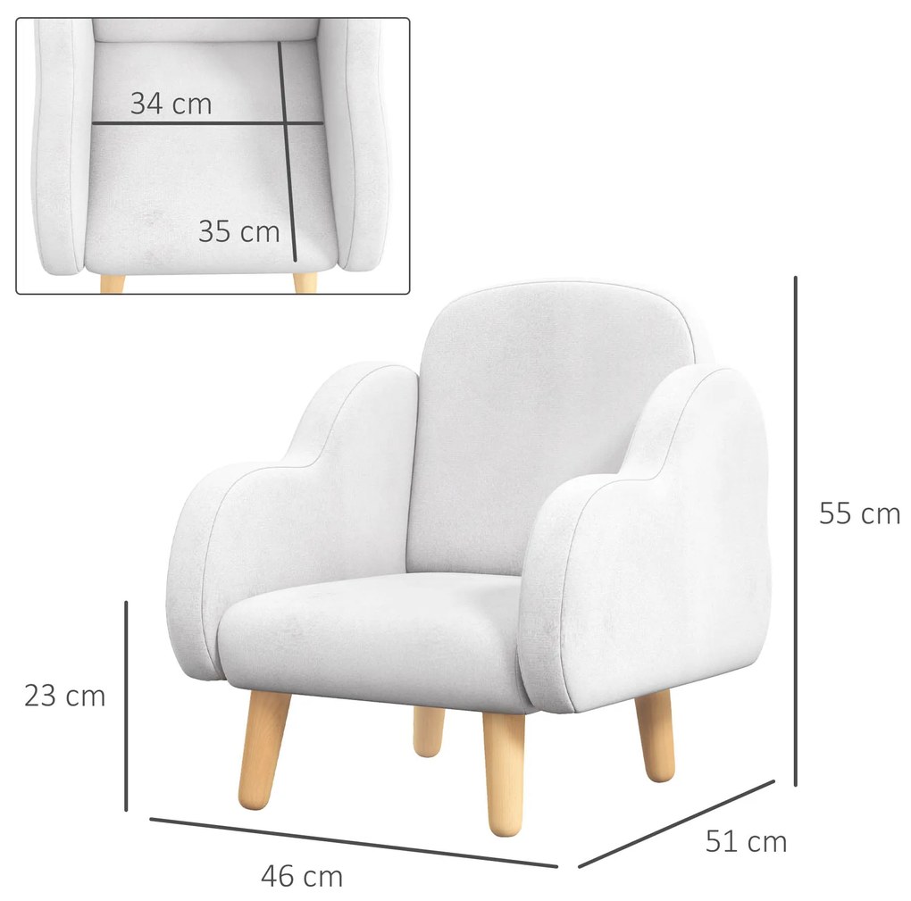 ZONEKIZ Poltrona para Crianças Poltrona Infantil em Forma de Nuvem com Tato Suave para Crianças de 1,5-5 Anos Carga Máxima 40 kg 46x51x55 cm Branco
