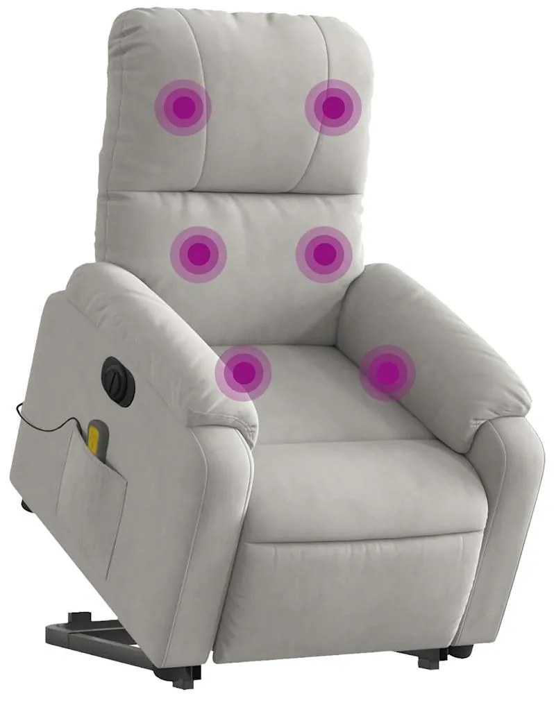 Poltrona massagens elétrica elevatória microfibra cinza-claro