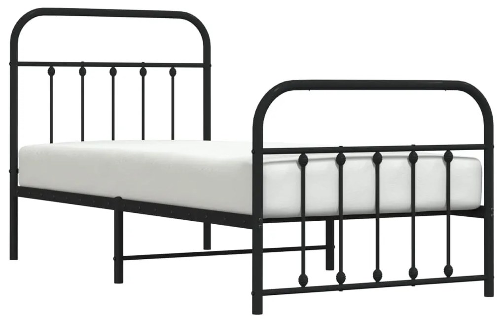 Estrutura de cama com cabeceira e pés 90x190 cm metal preto