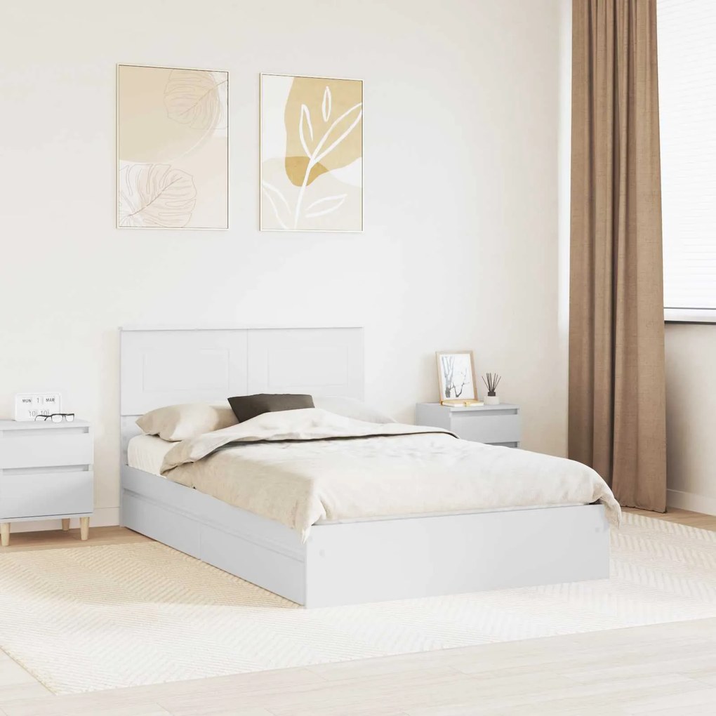 vidaXL Cama com Armazenamento Branco 120 x 200 cm Madeira processada
