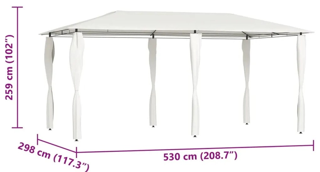 Gazebo 2,98x5,3x2,59 m com capas para postes 160 g/m² cor creme