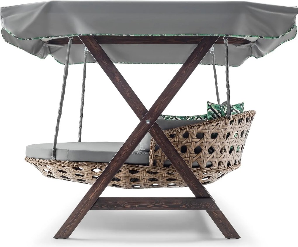 Baloiço de Jardim Duplo Dominic – Estrutura em Madeira de Pinho, Tecid