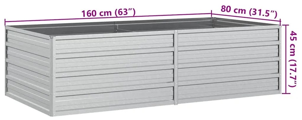 Canteiro elevado de jardim 160x80x45cm aço galvanizado prateado