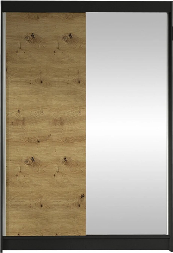 Roupeiro Closico Salvor I, Carvalho Artisan, Preto, 200x120x58cm, 106 kg, Portas para roupeiro: Deslizante, Número de prateleiras: 5, Número de prateleiras: 5