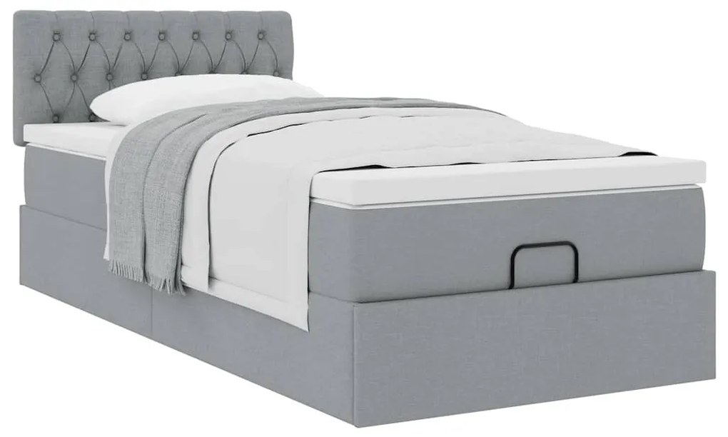 Estrutura cama otomana colchão 90x190 cm tecido cinzento claro