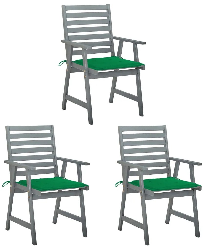 vidaXL Cadeiras de jantar p/ jardim 3 pcs c/ almofadões acácia maciça