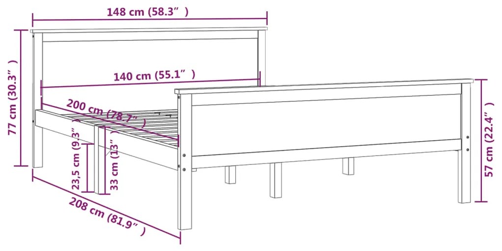 Estrutura de cama 140x200 cm pinho maciço
