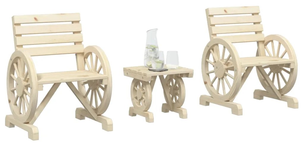 vidaXL 3 pcs conjunto lounge de jardim madeira de abeto maciça