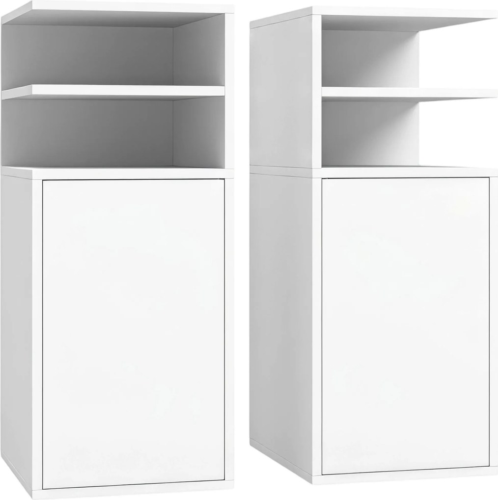 HOMCOM Conjunto de 2 Mesas de Cabeceira com Armário e Compartimentos Abertos 25x30x60 cm Branco | Aosom Portugal
