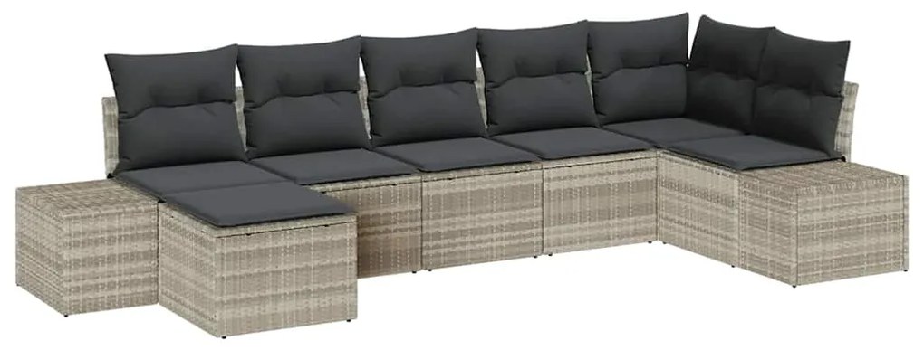 Sofá de Jardim 7 Peças com Almofadas Cinza Claro em Rattan Sintético
