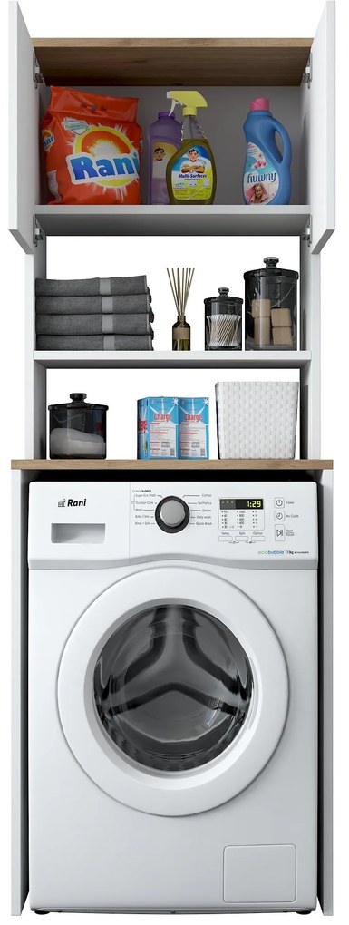 Móvel para Máquina de Lavar KD101 – Branco Nogueira – 65x183,6x60 cm