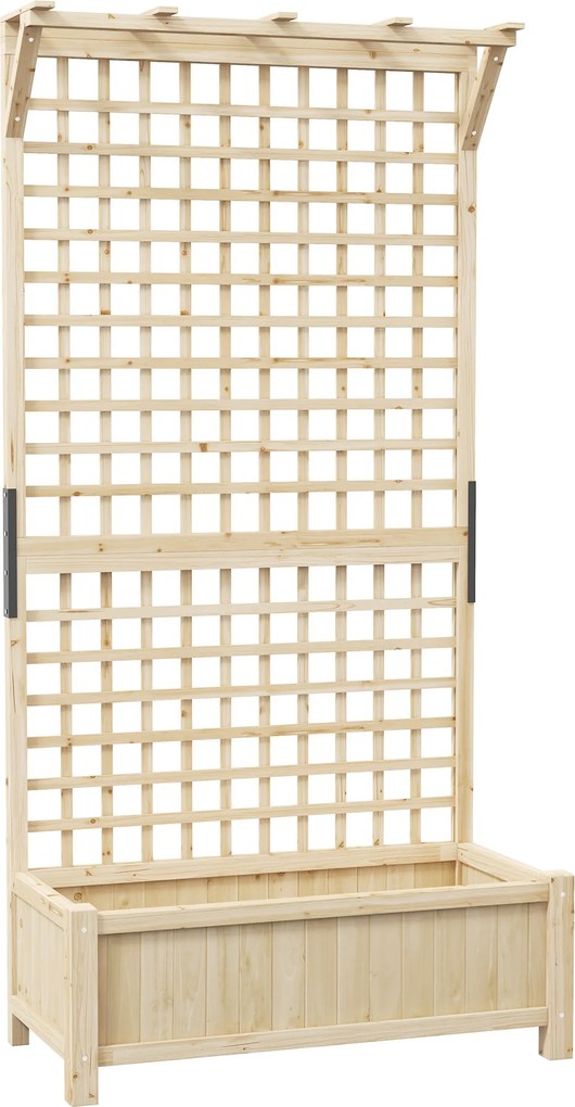 Outsunny Canteiro Elevado com Treliça e Cobertura, Caixa de Plantas, Canteiro de Flores, Resistente às Intempéries, Madeira, 90 x 45 x 183 cm, Madeira natural | Aosom Portugal
