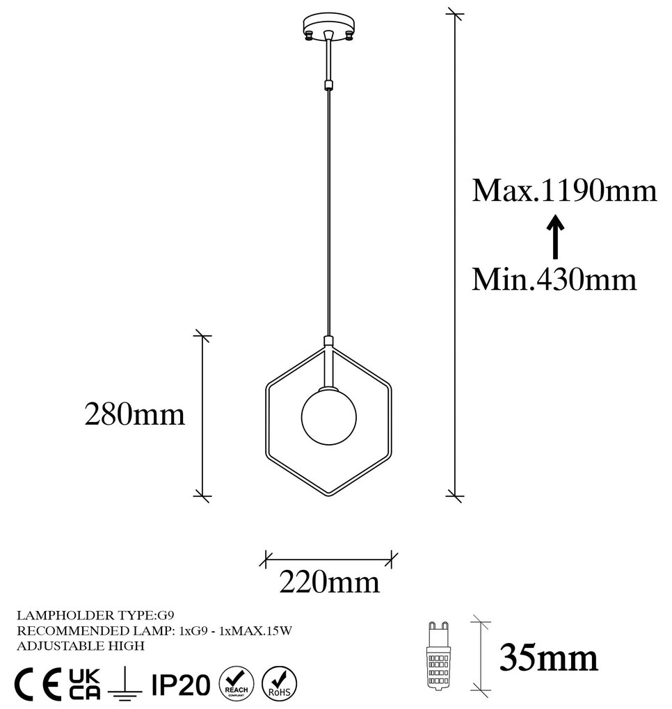 Candeeiro Chandelier Geometri – Preto e Branco – 22 x 12 cm