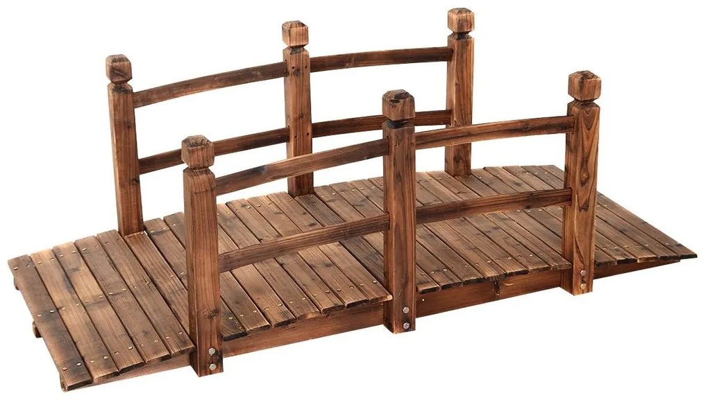 Ponte de madeira rústica e maciça 150 x 67 x 55 cm com corrimão para Decoração de jardim Suporta um peso máximo de 100 kg Castanho