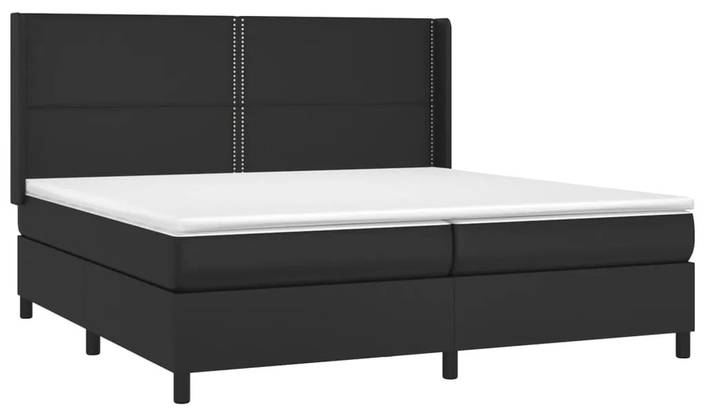 Cama box spring c/ colchão/LED 200x200cm couro artificial preto