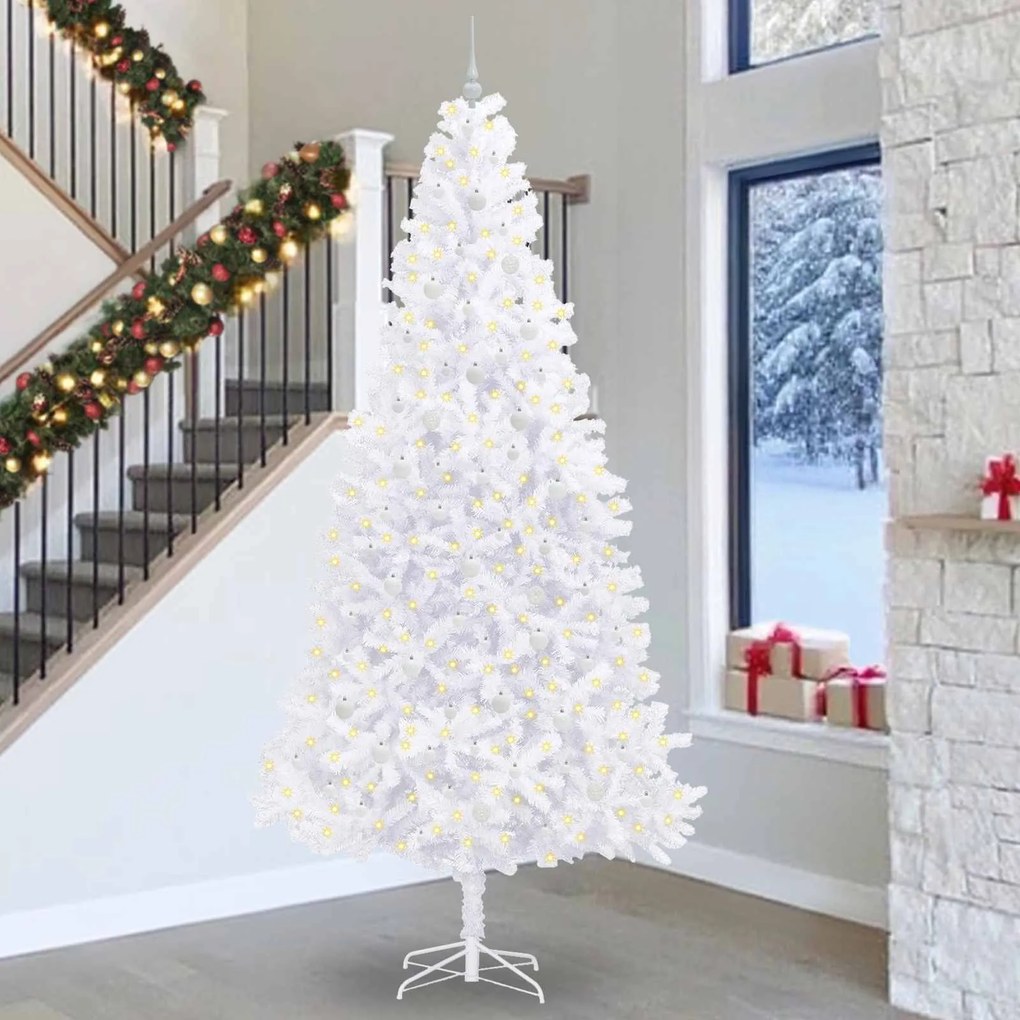 vidaXL Árvore de Natal Artificial com 300 LEDs Branco 300 cm PVC e Aço