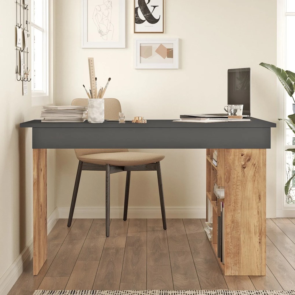 Secretária CT5 – Pinho Atlântico e Antracite – 129 cm x 72 cm x 120 cm