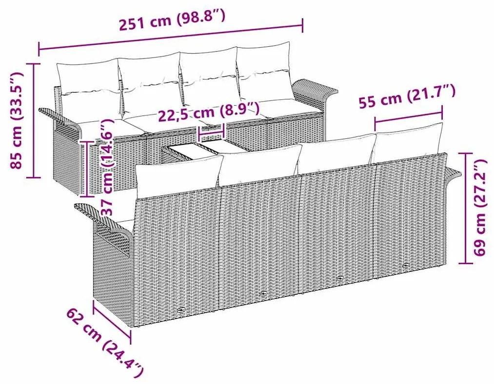Conjunto de Sofá de Jardim de 9 Peças com Almofadas Pretas de Rattan e