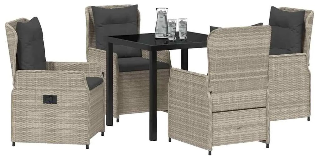 Conjunto de Jantar de Jardim 5 Peças Cinza Claro em Rattan Sintético