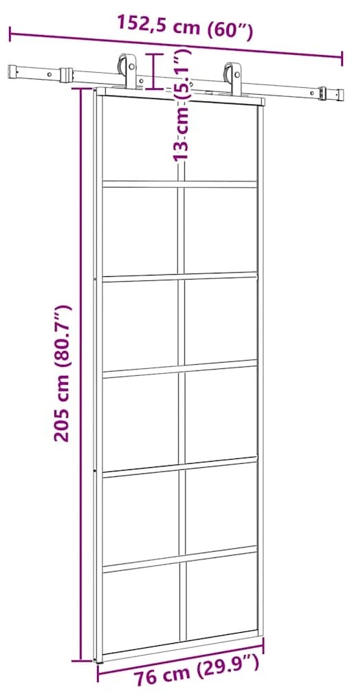 Porta deslizante c/ conj. ferragens 76x205cm vidro ESG preto