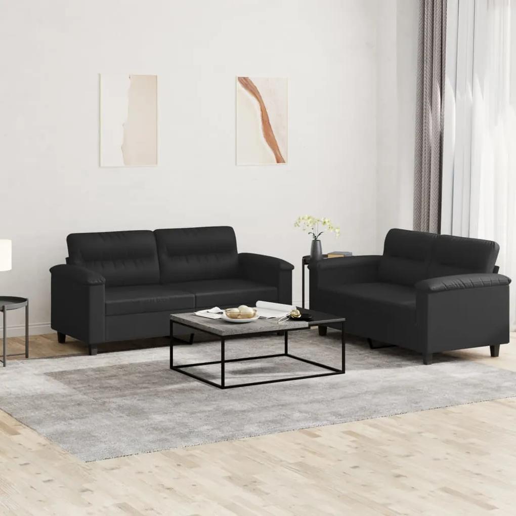 3202362 vidaXL 2 pcs conjunto de sofás com almofadões couro artificial preto