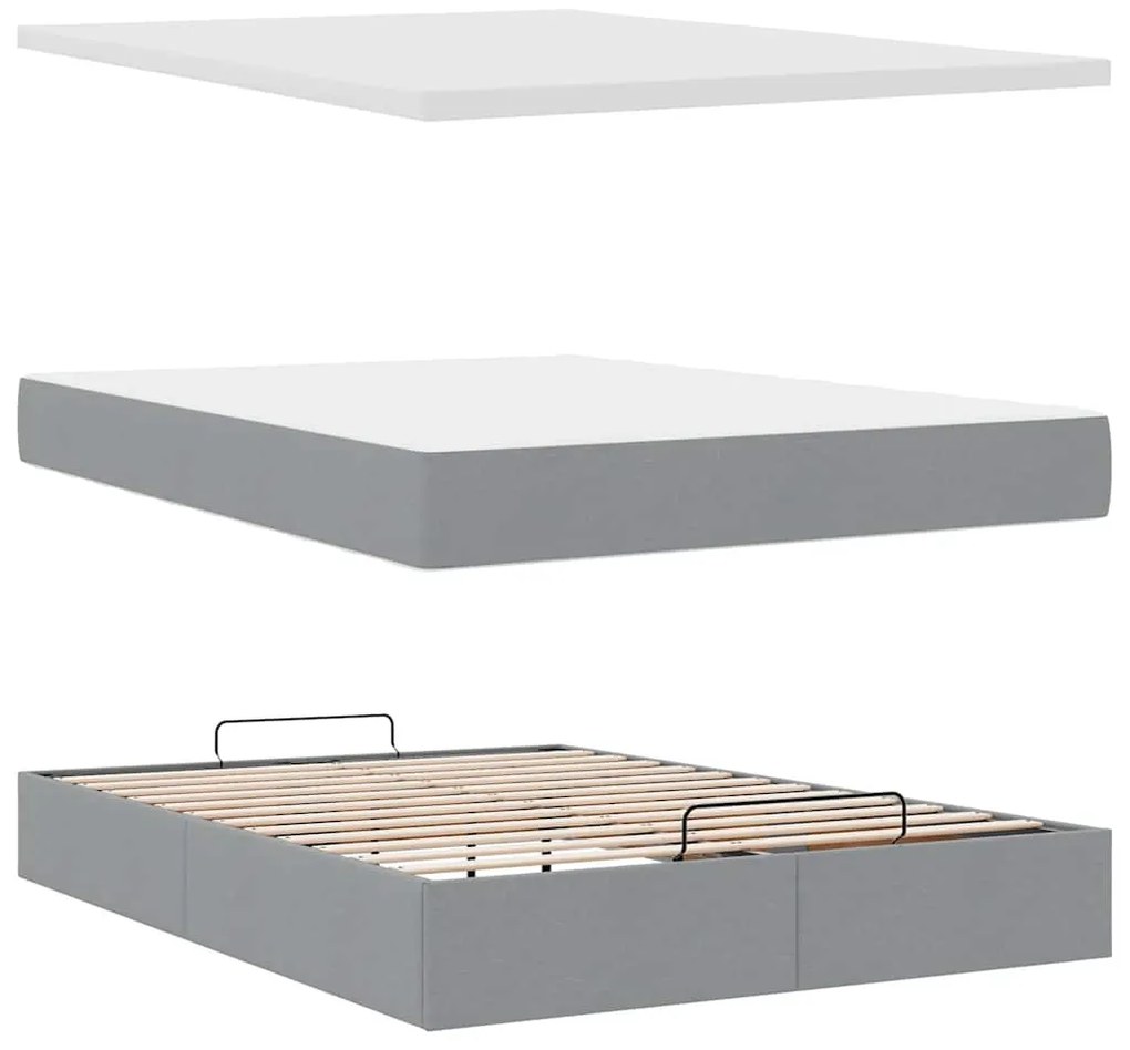 Estrutura cama otomana colchão 140x200cm tecido cinzento claro