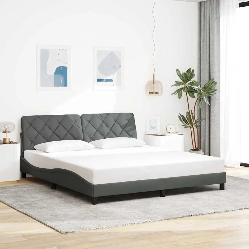 Estrutura de cama sem colchão 180x200 cm tecido cinzento-escuro