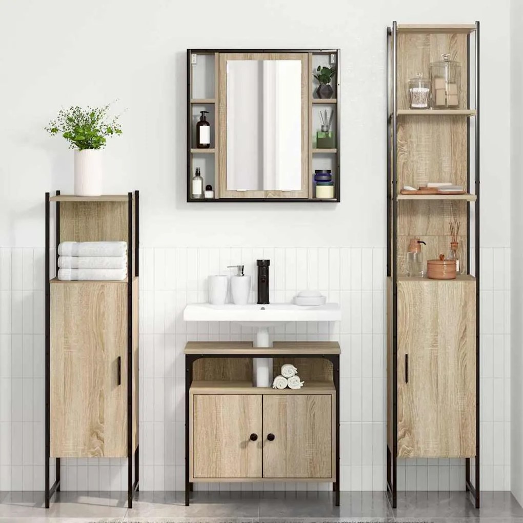 Conjunto de Móveis para Banheiro 4 pcs Carvalho sonoma