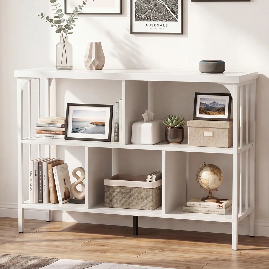 Estante de Arrumação de 3 Níveis, 109 x 34 x 76 cm, 5 Compartimentos, Branco
