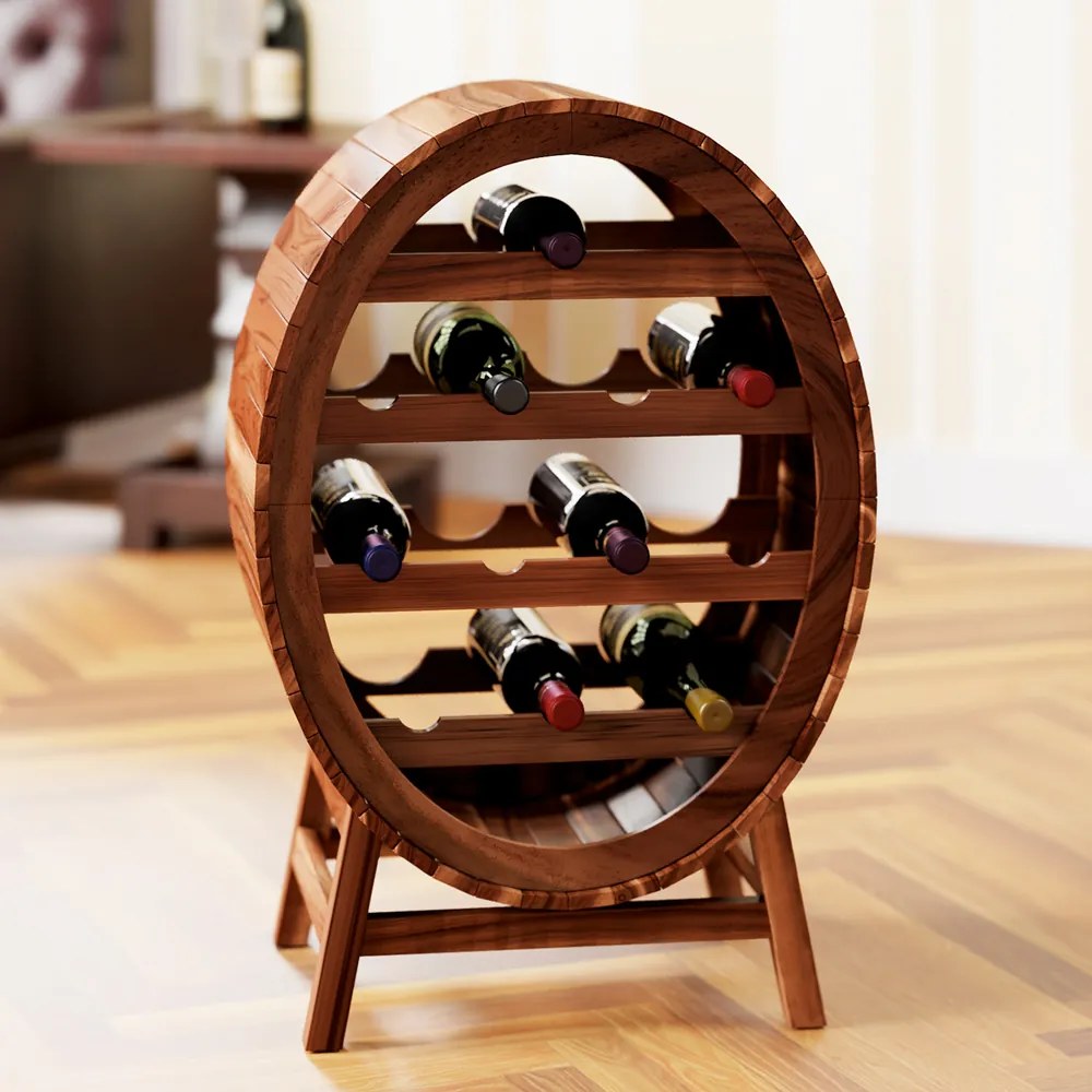 Garrafeira Estante para vinhos para 12 garrafas em design de barril de vinho 90 x 50 x 30 cm Castanho