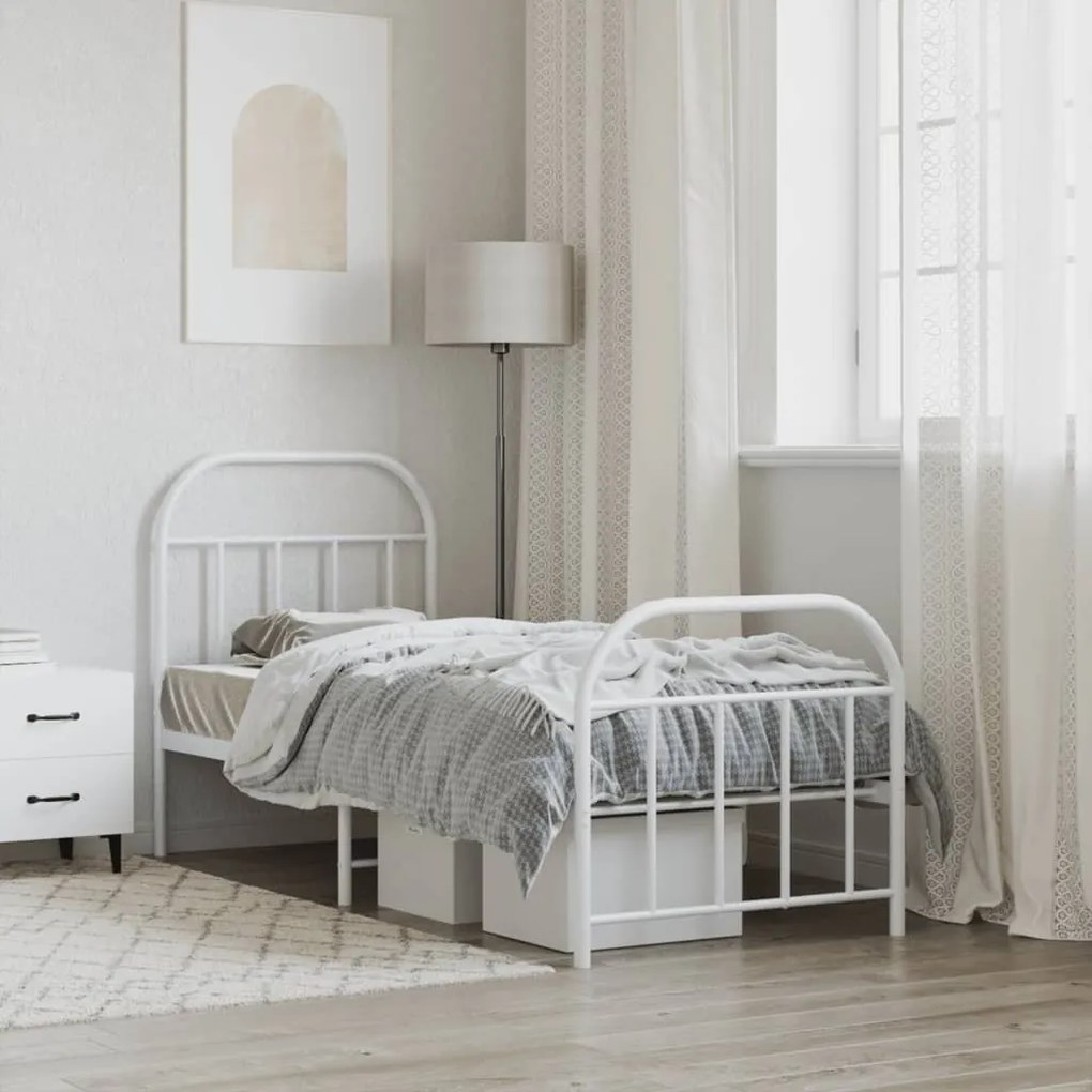 Estrutura de cama com cabeceira e pés 75x190 cm metal branco
