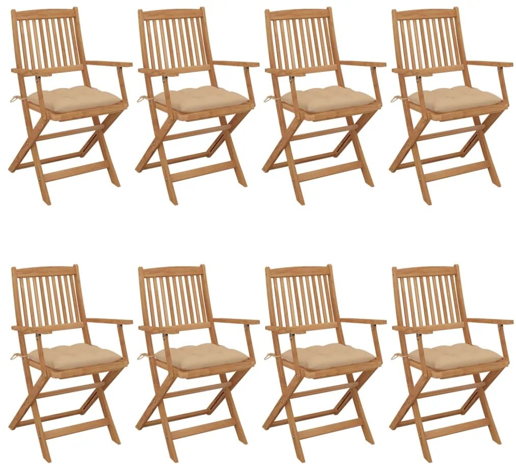 vidaXL Cadeiras de jardim dobráveis 8 pcs c/ almofadões acácia maciça