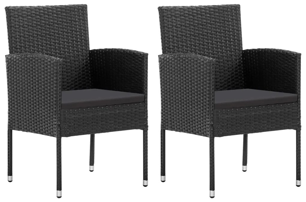 vidaXL Cadeiras de jardim com almofadões 2 pcs vime PE preto