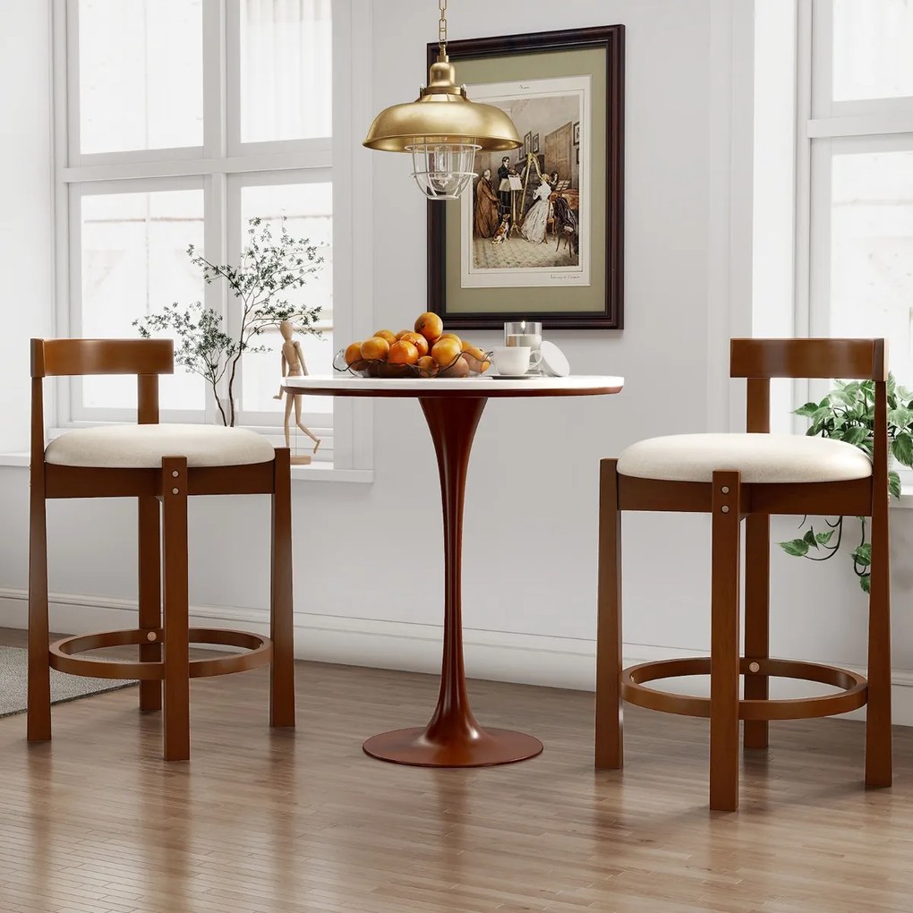 Conjunto de 2 Bancos de Bar de Altura de Balcão (MESA NÃO INCLUIDA), 47,5 x 45 x 78,5 cm, Estofados em Linho, Bege